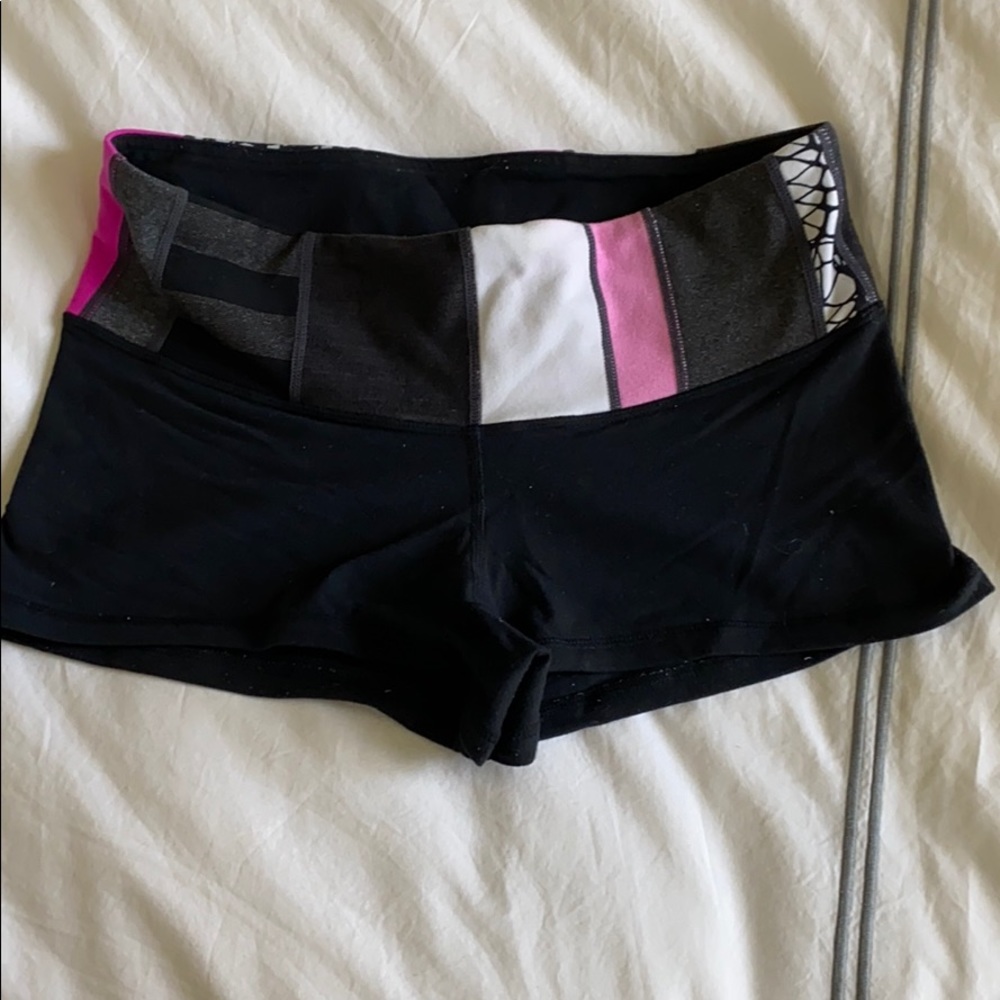 lululemon athletica Black Athletic Shorts with Pink and White Waistband